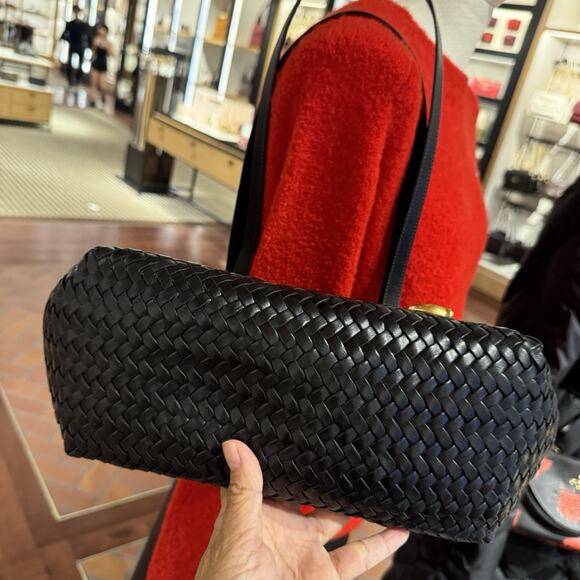 Coach Woven Leather Swing Tote Carryall Shoulder CBF83 Black - Picture 4 of 16